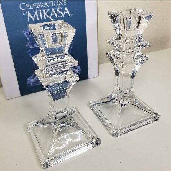 Celebrations by Mikasa Set of 2 Crystal Candlesticks Holders 6.25" - Picture 1 of 9